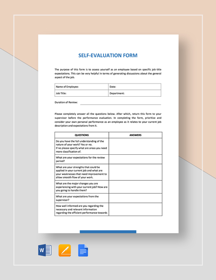 Self Evaluation Form Template Word Google Docs Apple Pages 