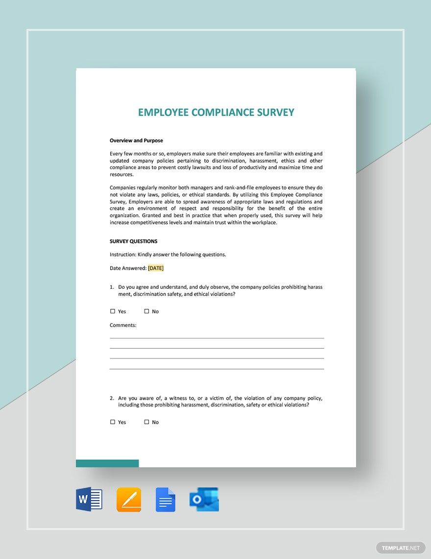 Employee Compliance Survey Template in Word, Google Docs, Apple Pages, Outlook