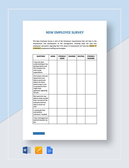 New Employee Survey Template - Word | Google Docs | Apple Pages