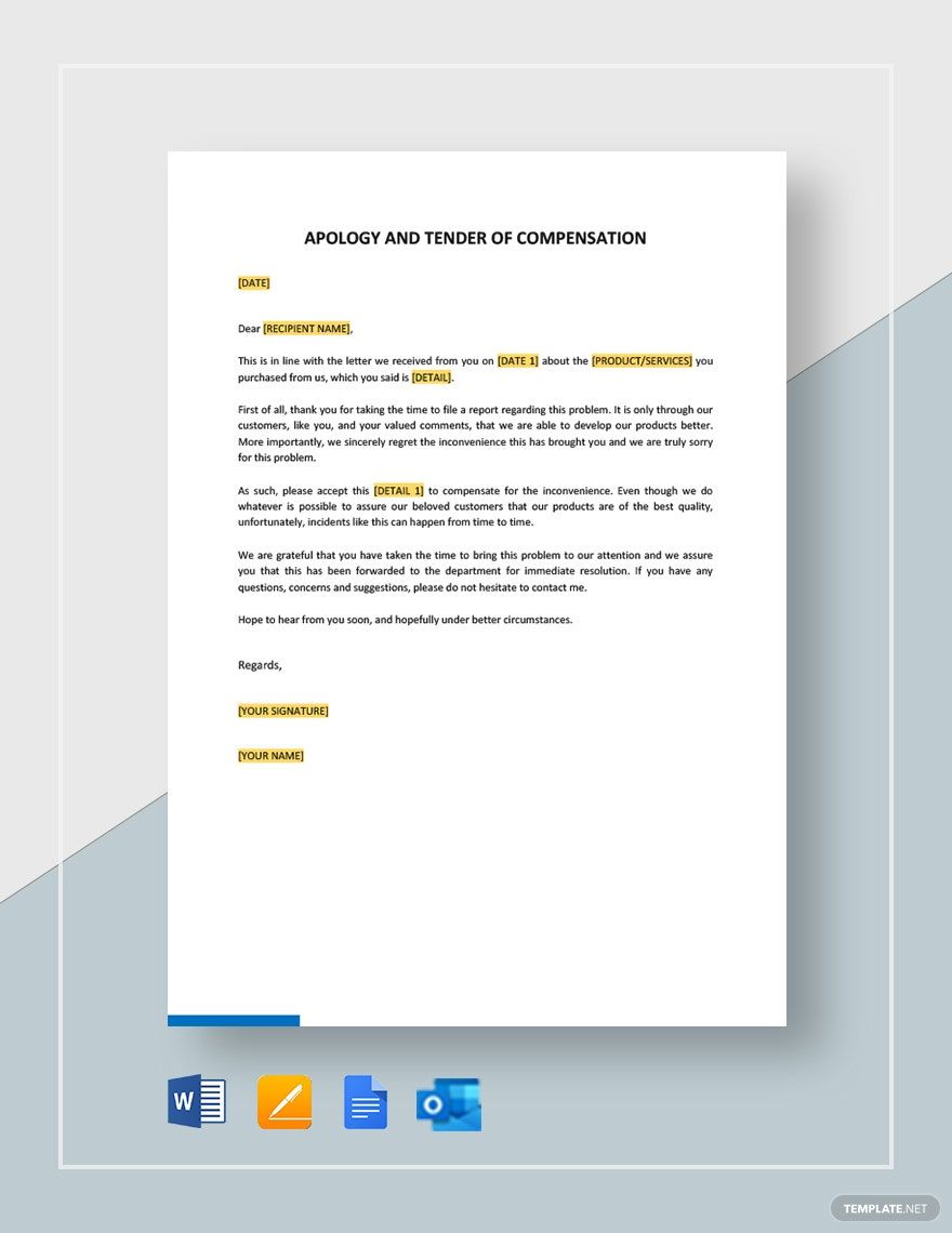Apology and Tender of Compensation Template