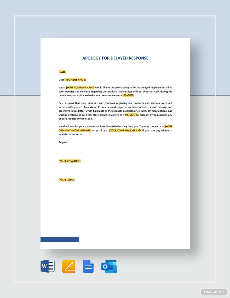Apology for Delayed Response Template in Word, Google Docs, PDF, Apple Pages, Outlook