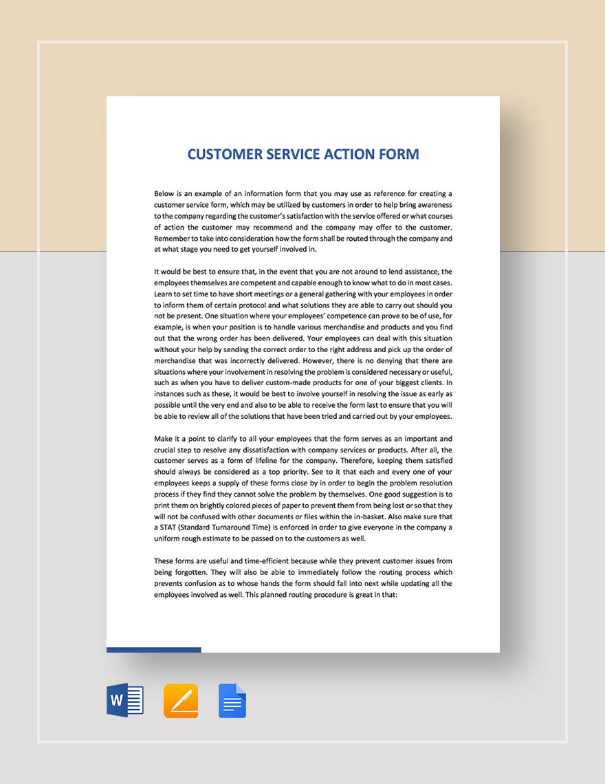 Customer Service Action Form Template