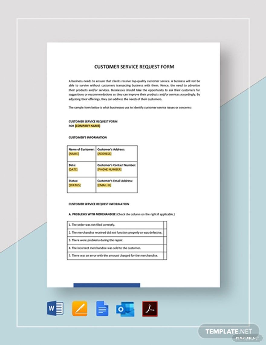 Customer Service Request Form Template in Word, Google Docs, PDF, Apple Pages
