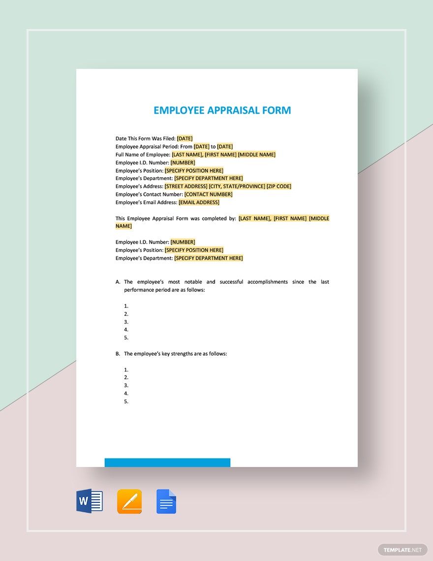 Employee Appraisal Form Template Download In Word Google Docs Apple 