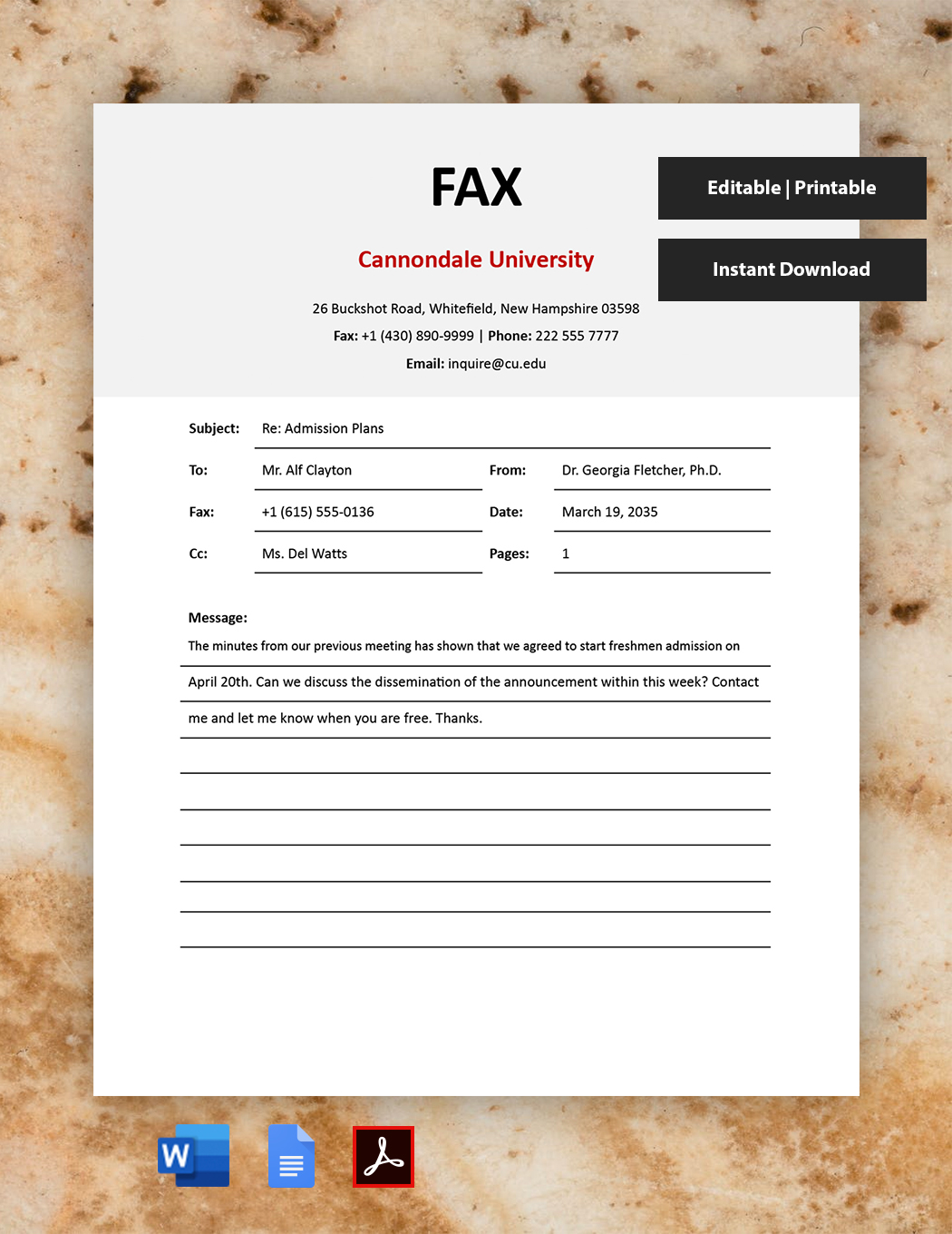 School Fax Cover Sheet Template