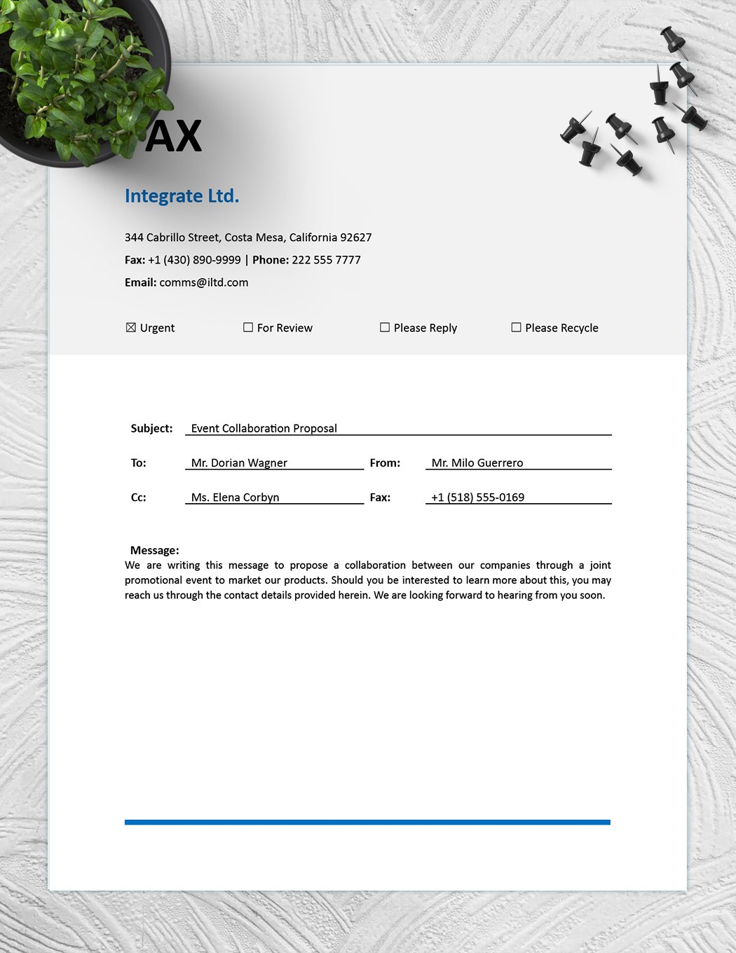 Marketing Fax Cover Sheet Template