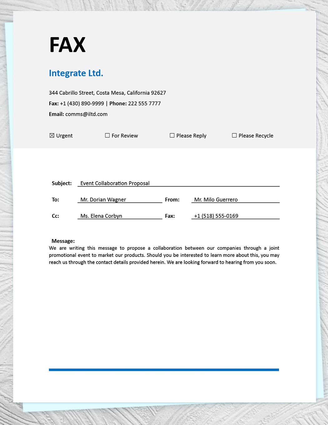 Marketing Fax Cover Sheet Template
