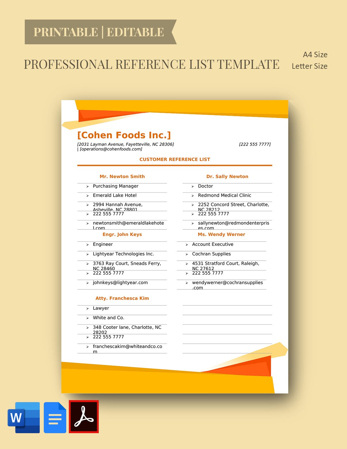 Professional Reference List Template