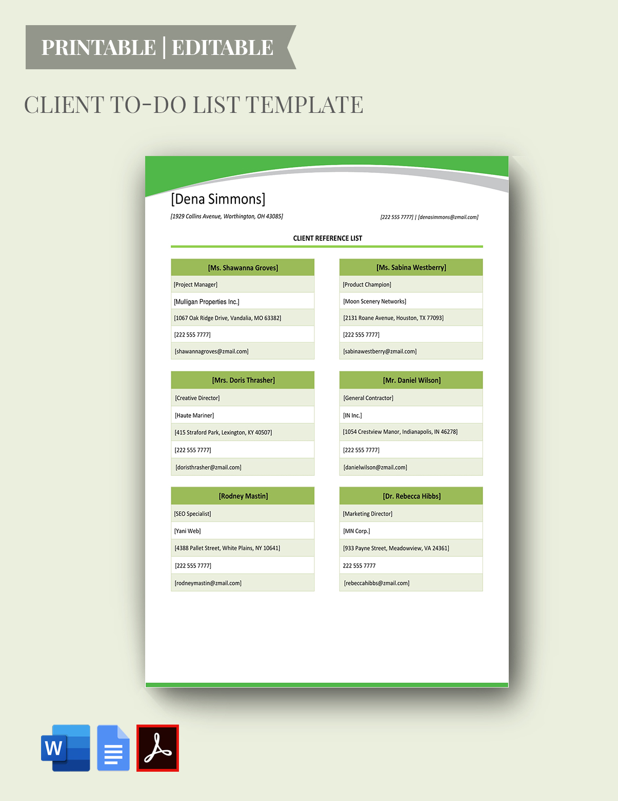 Client Reference List Template in Word, Google Docs, PDF, Apple Pages, Publisher