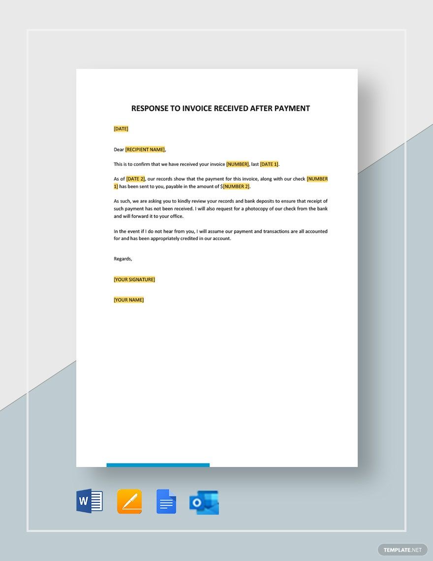 Free Response to Invoice Received after Payment Template