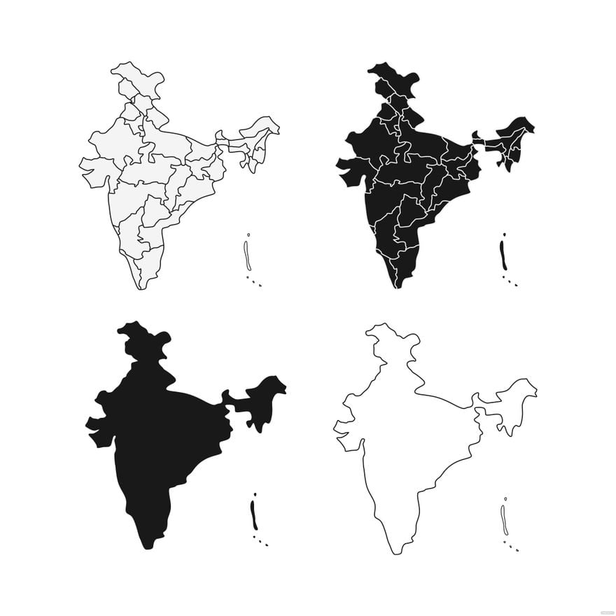 Black and White India Map Vector