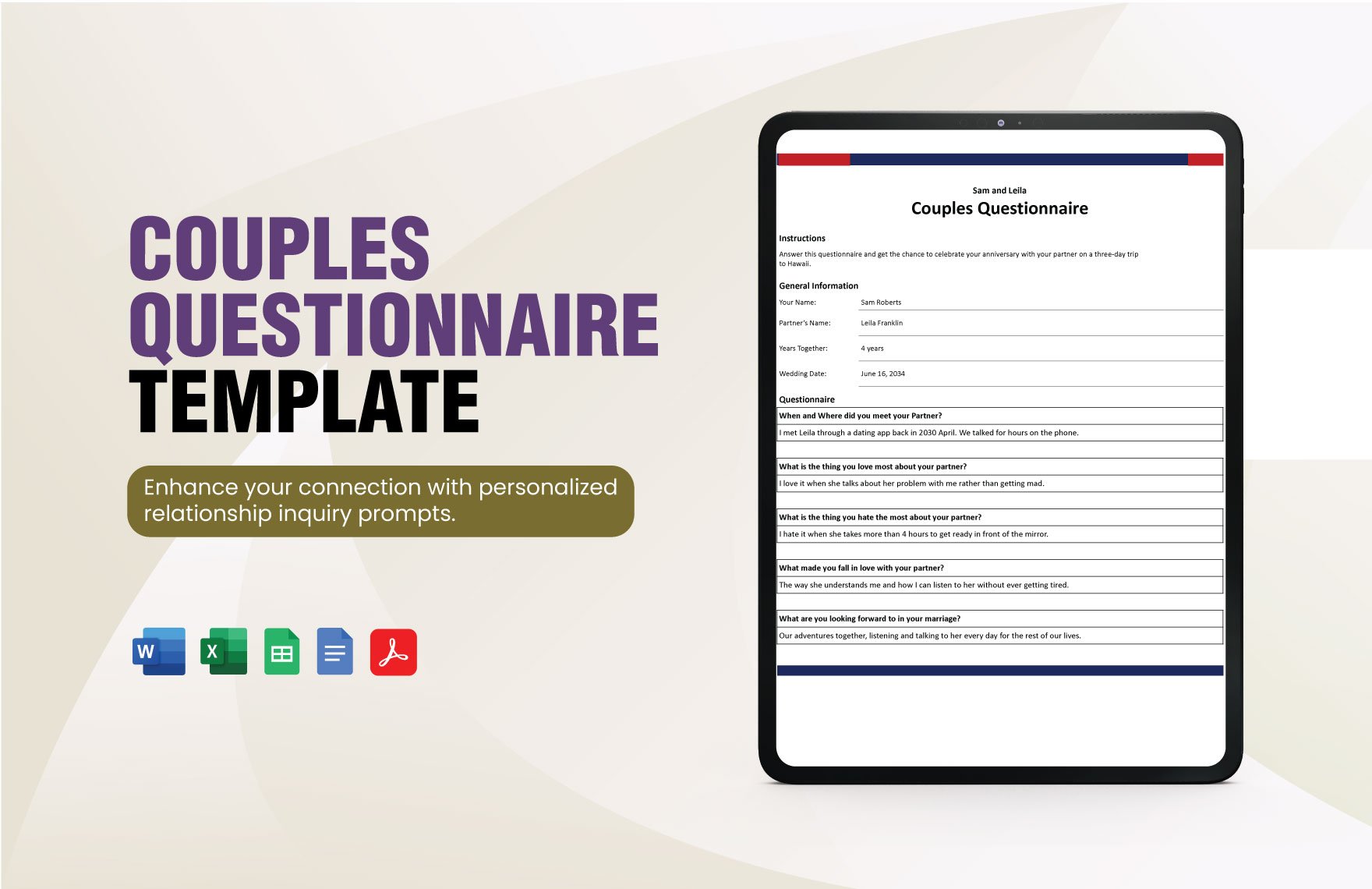 Couples Questionnaire Template in Word, Google Docs, Excel, PDF, Google Sheets