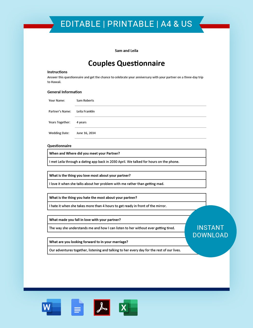 Couples Questionnaire Template
