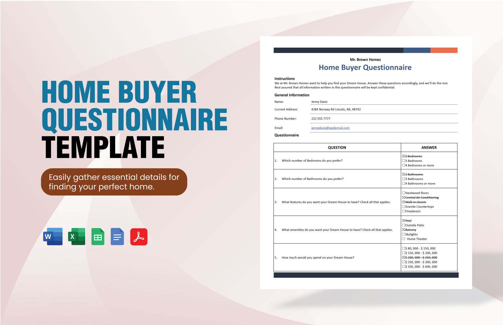Home Buyer Questionnaire in Word, Google Docs, Excel, PDF, Google Sheets