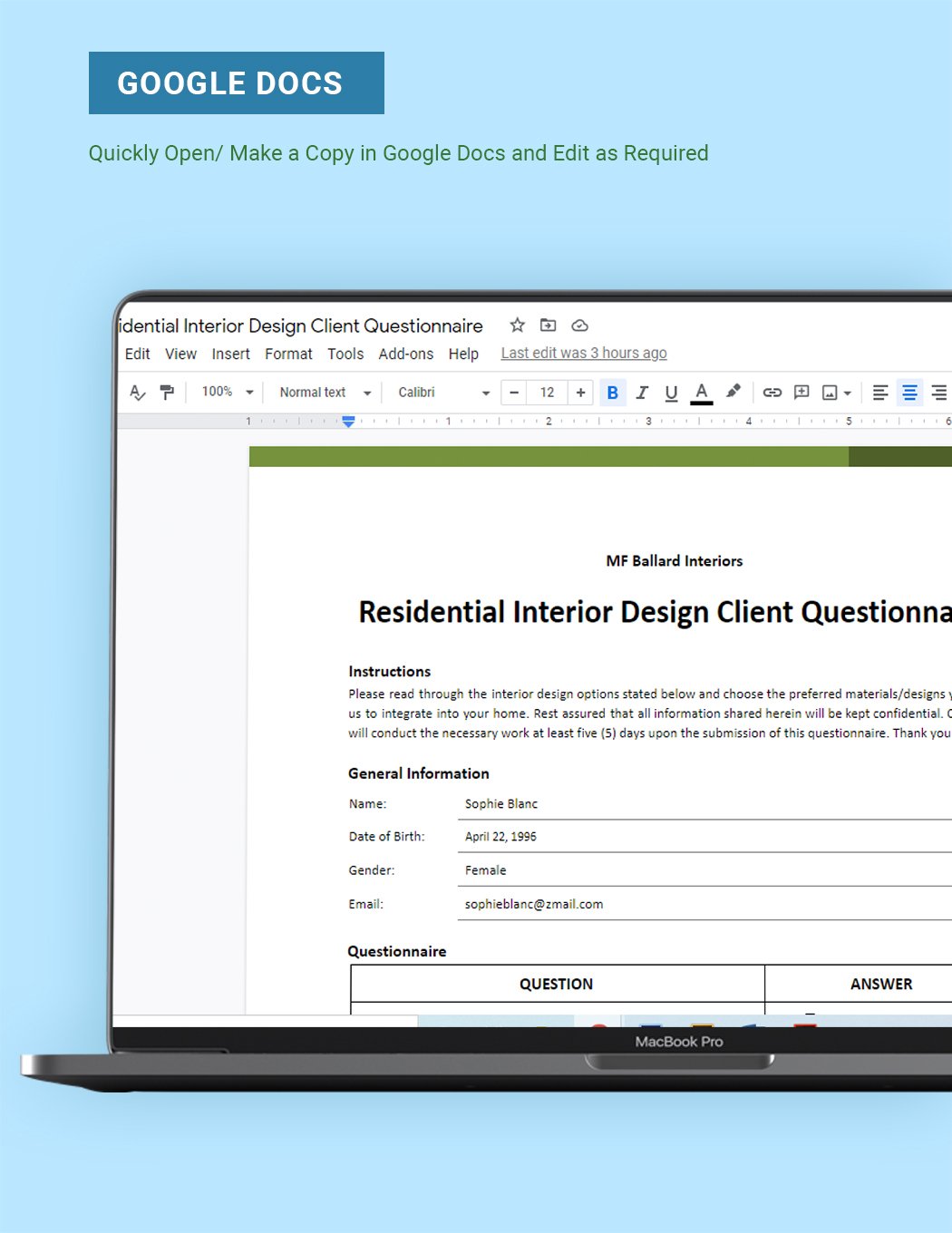 Residential Interior Design Client Questionnaire