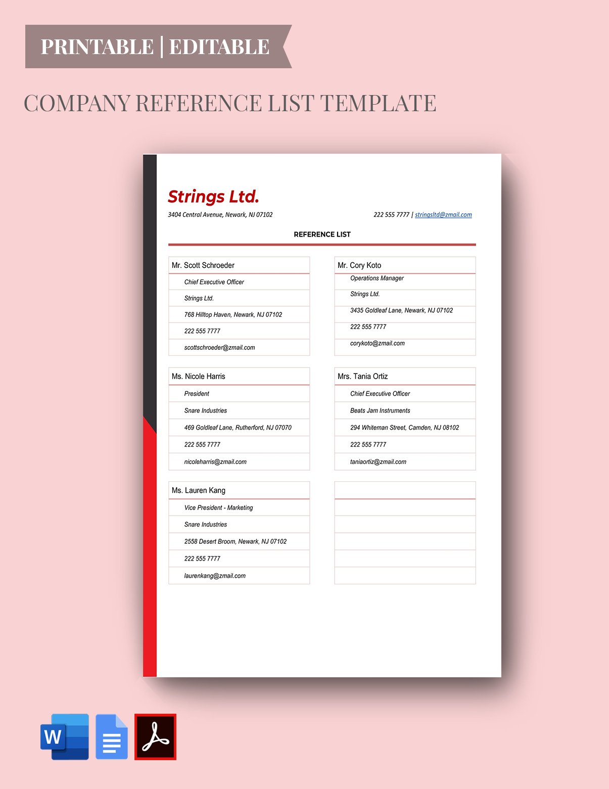 Company Reference List Template