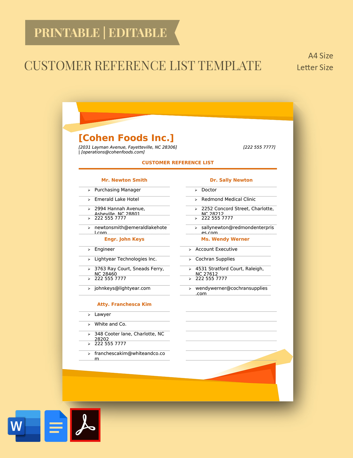 Customer Reference List Template in Word, Google Docs, PDF, Apple Pages