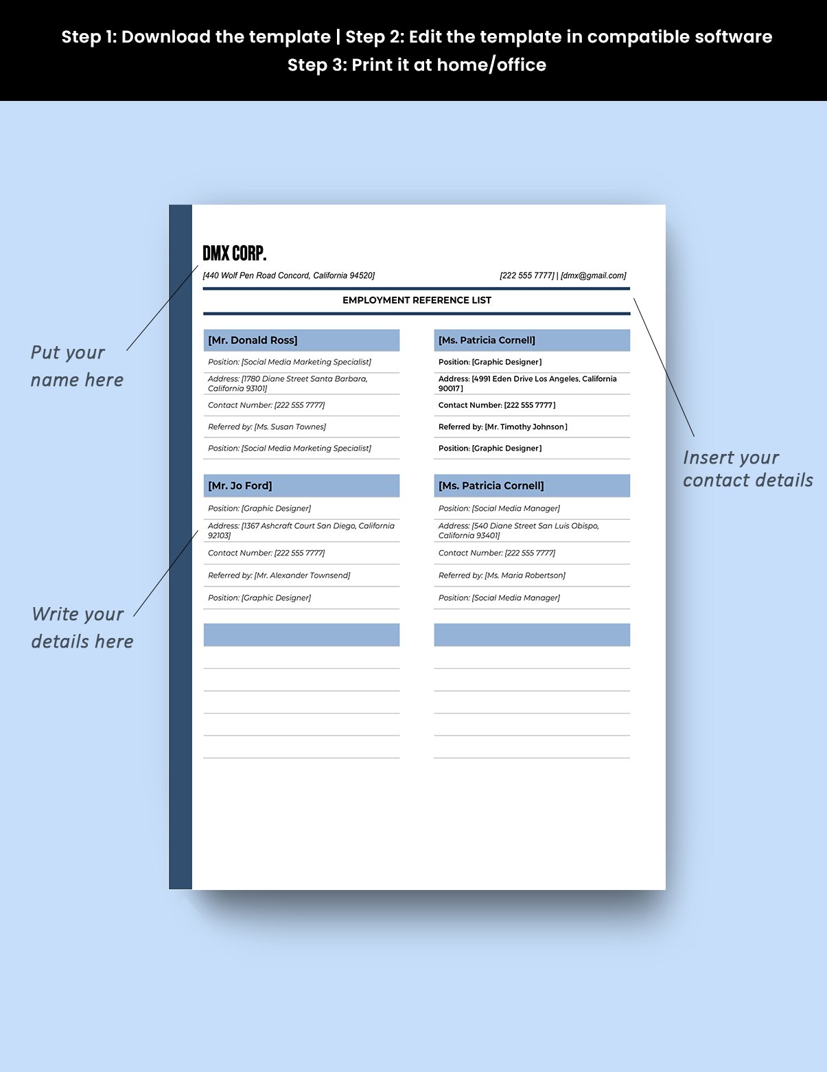 Employment Reference List Template