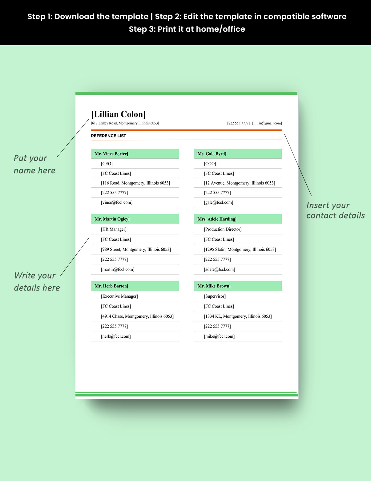 Work Reference List Template