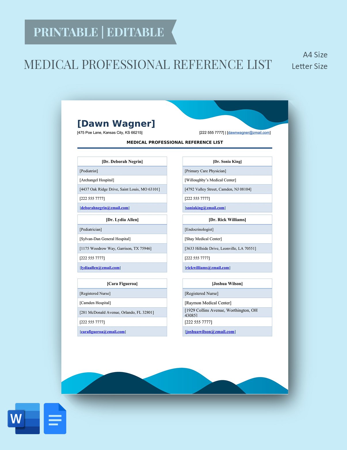 Medical Professional Reference List Template