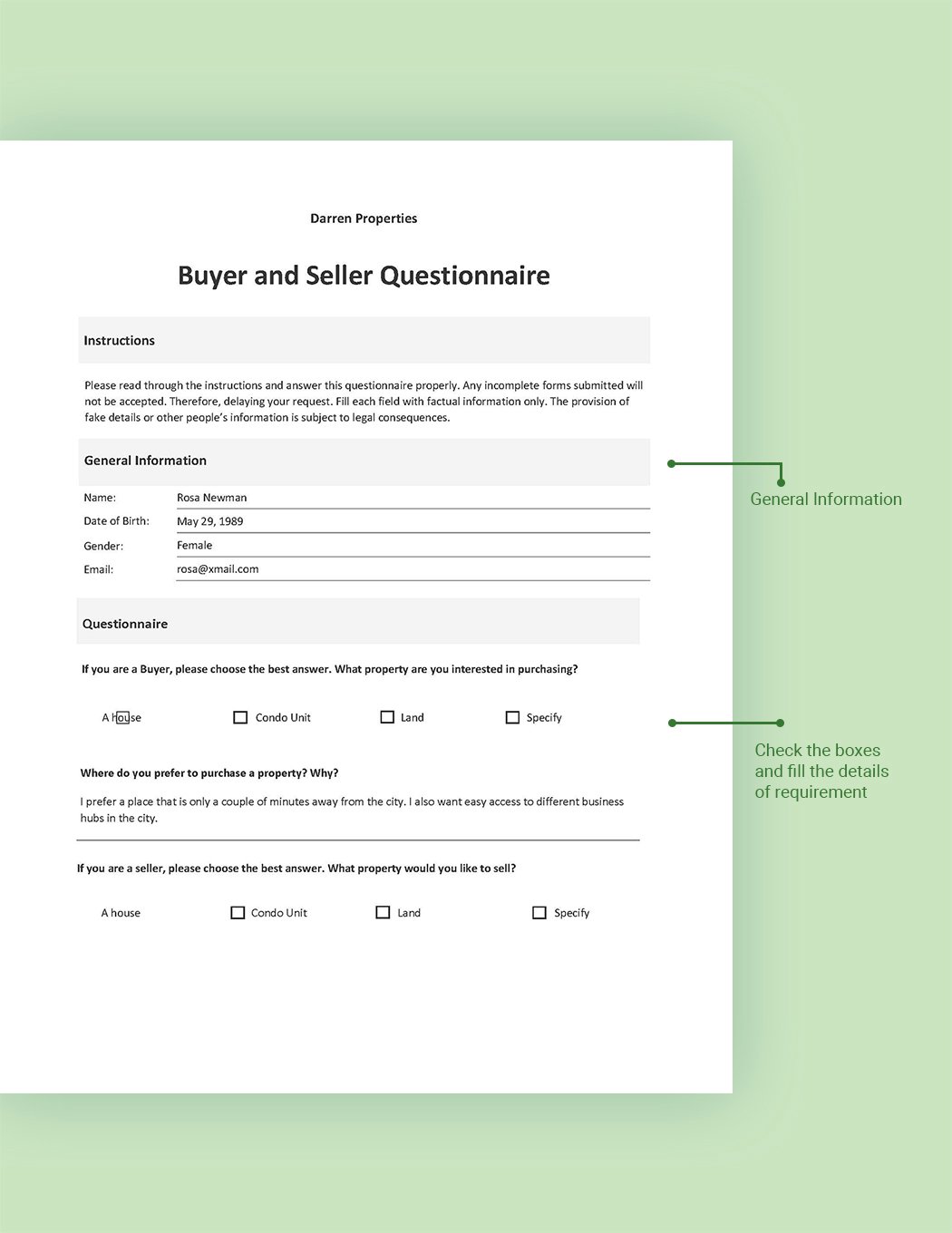 Buyer & Seller Questionnaire Template