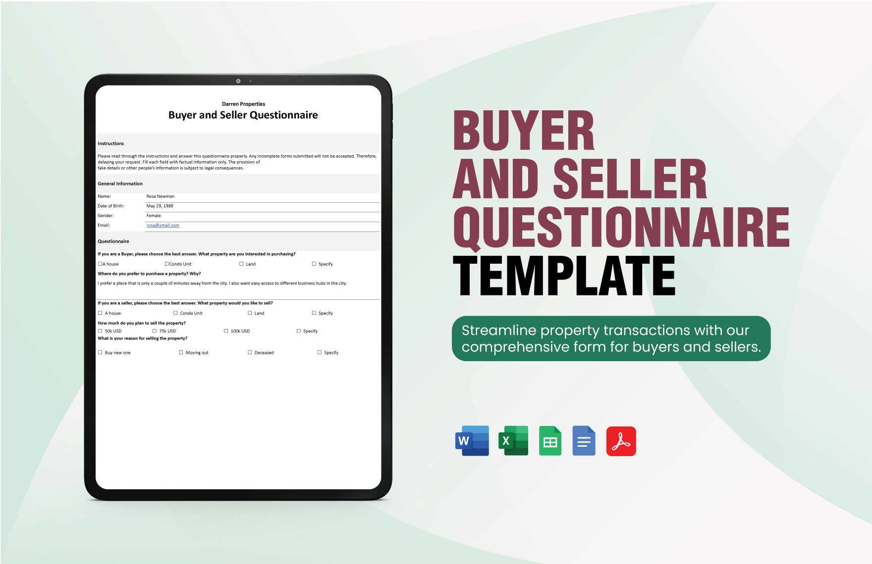 Buyer & Seller Questionnaire Template in Word, Google Docs, Excel, PDF, Google Sheets