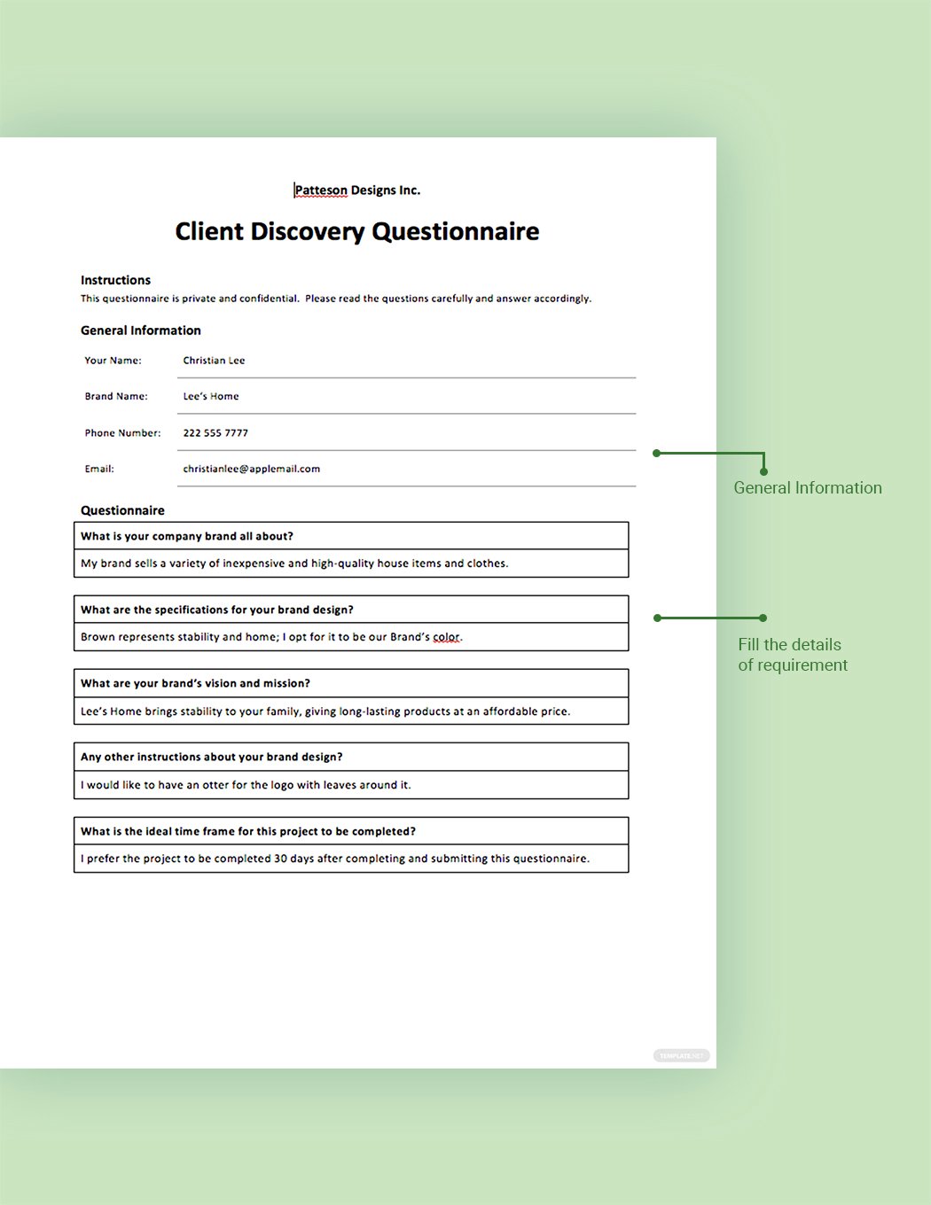 Client Discovery Questionnaire Template