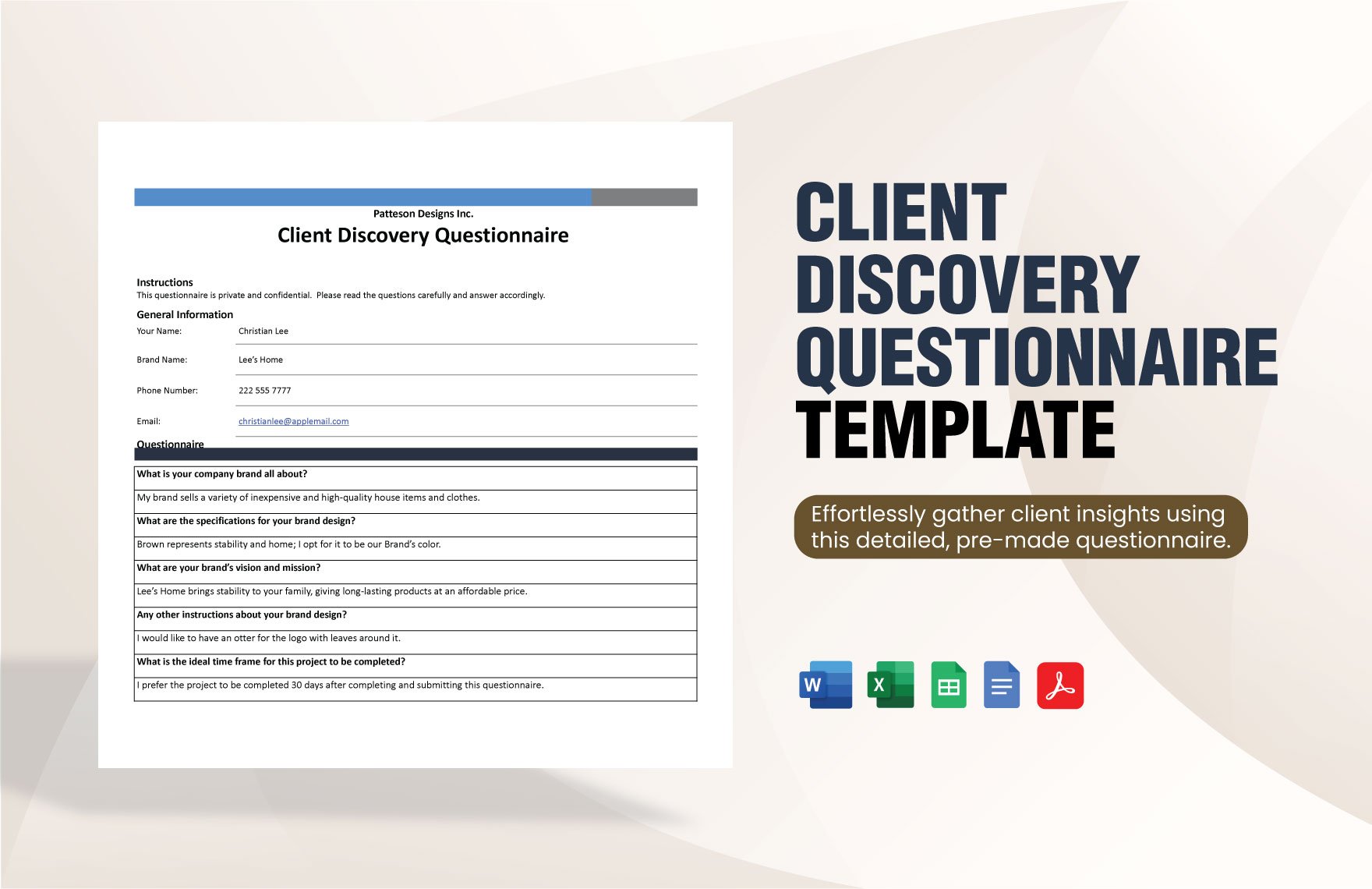 Client Discovery Questionnaire Template in Word, Google Docs, Excel, PDF, Google Sheets
