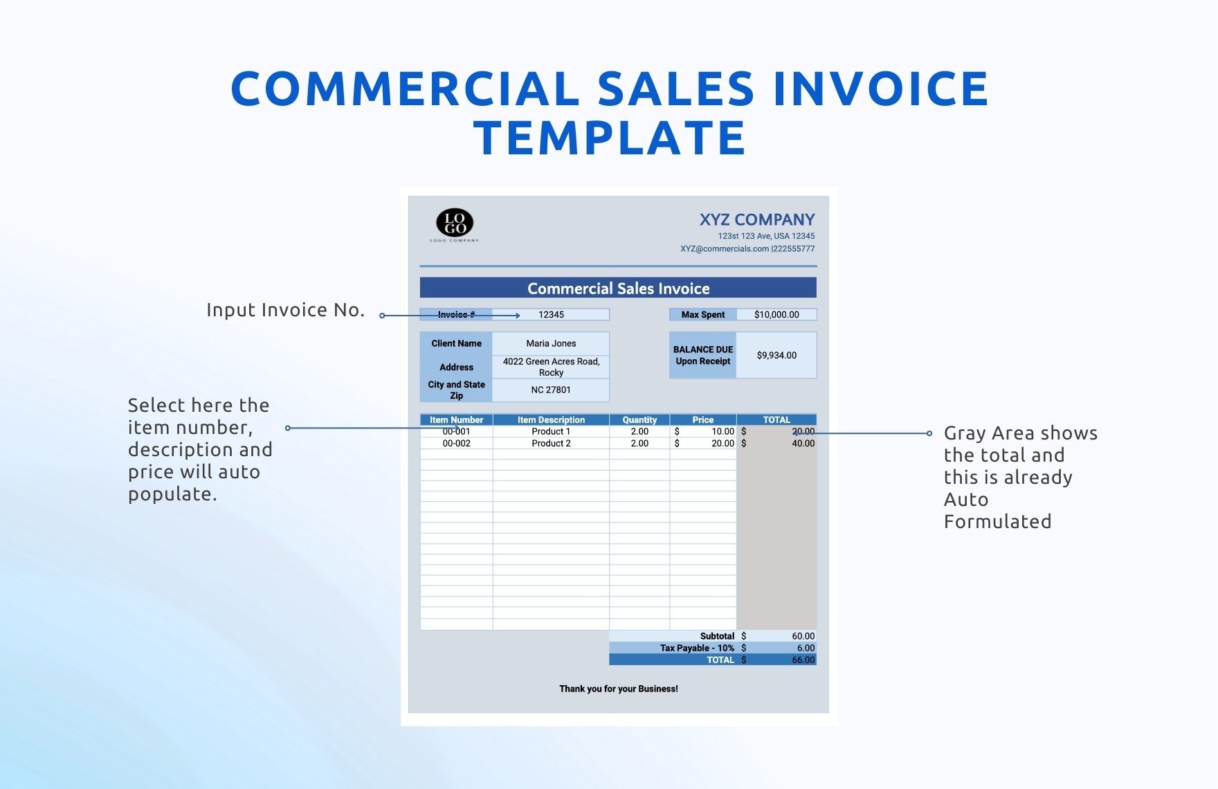 Commercial Sales Invoice Template