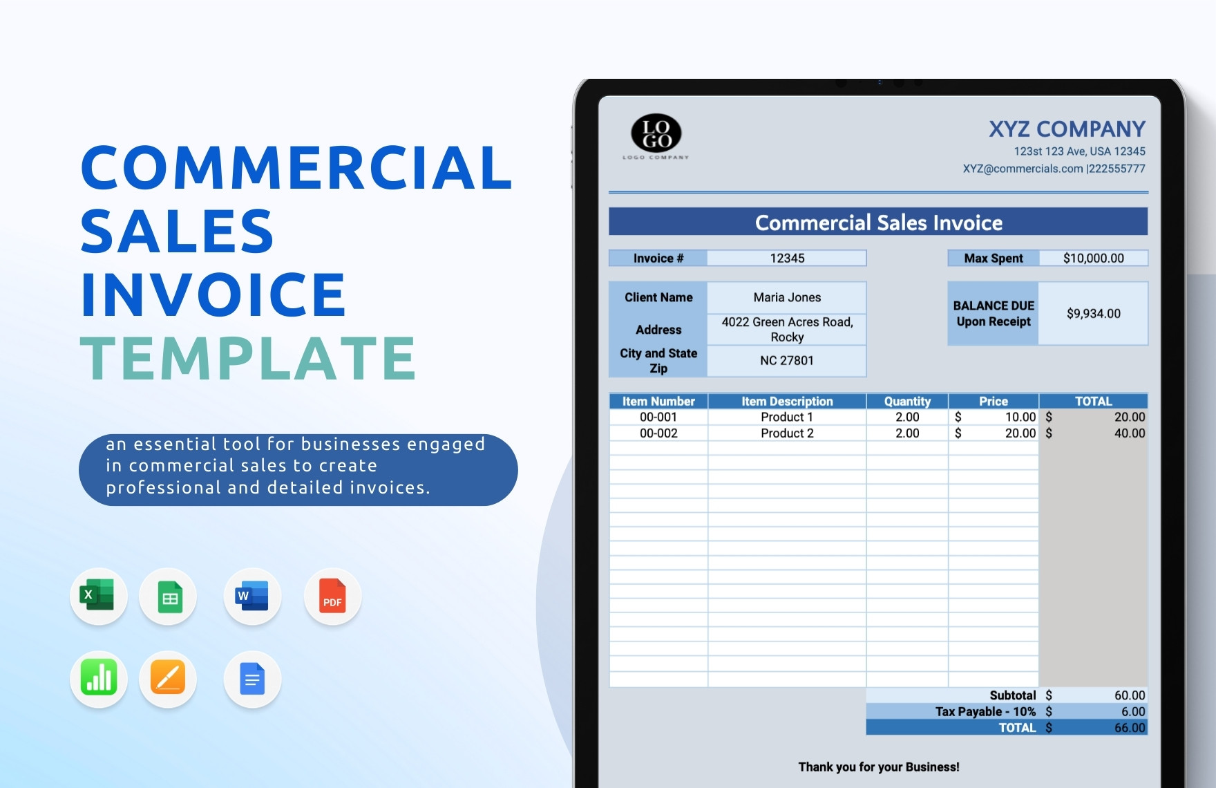 Commercial Sales Invoice Template