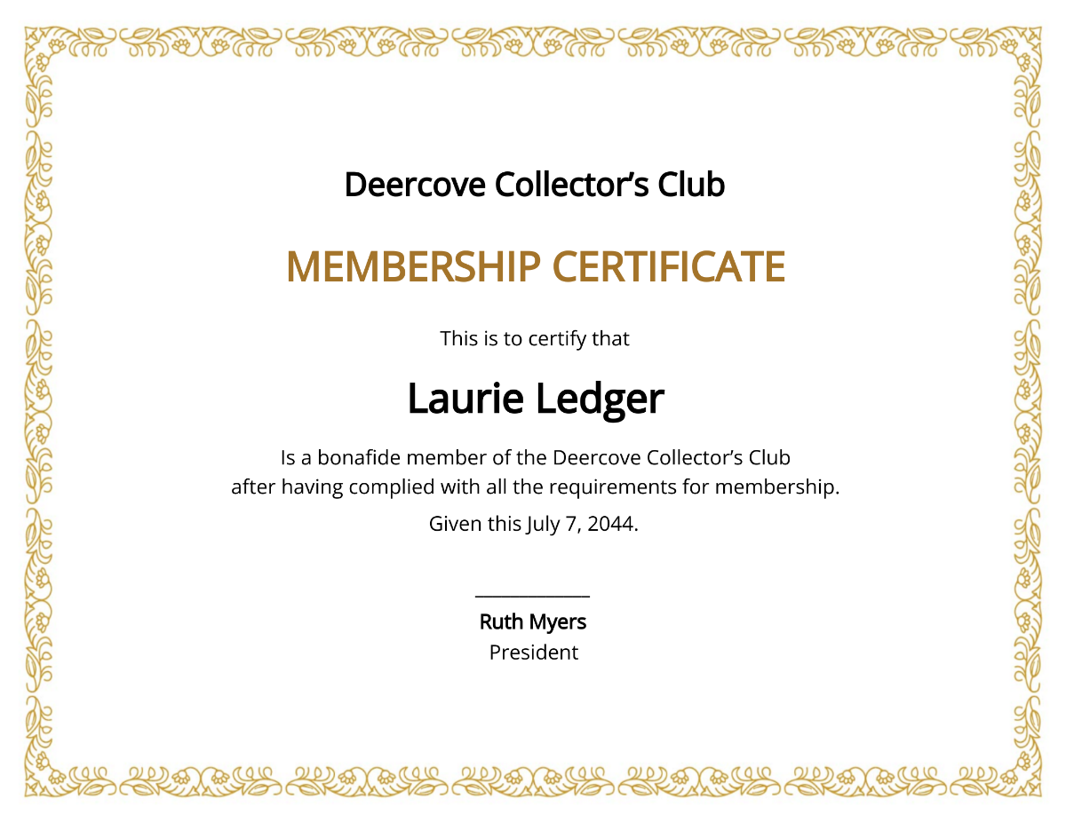 Club Membership Certificate Template