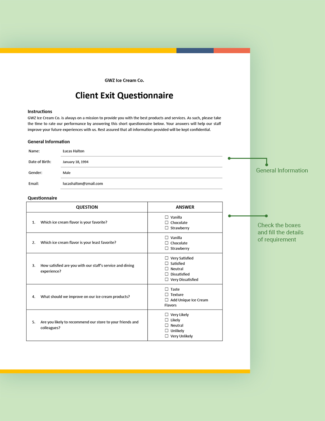 Client Exit Questionnaire Download in Word, Google Docs, Excel, PDF