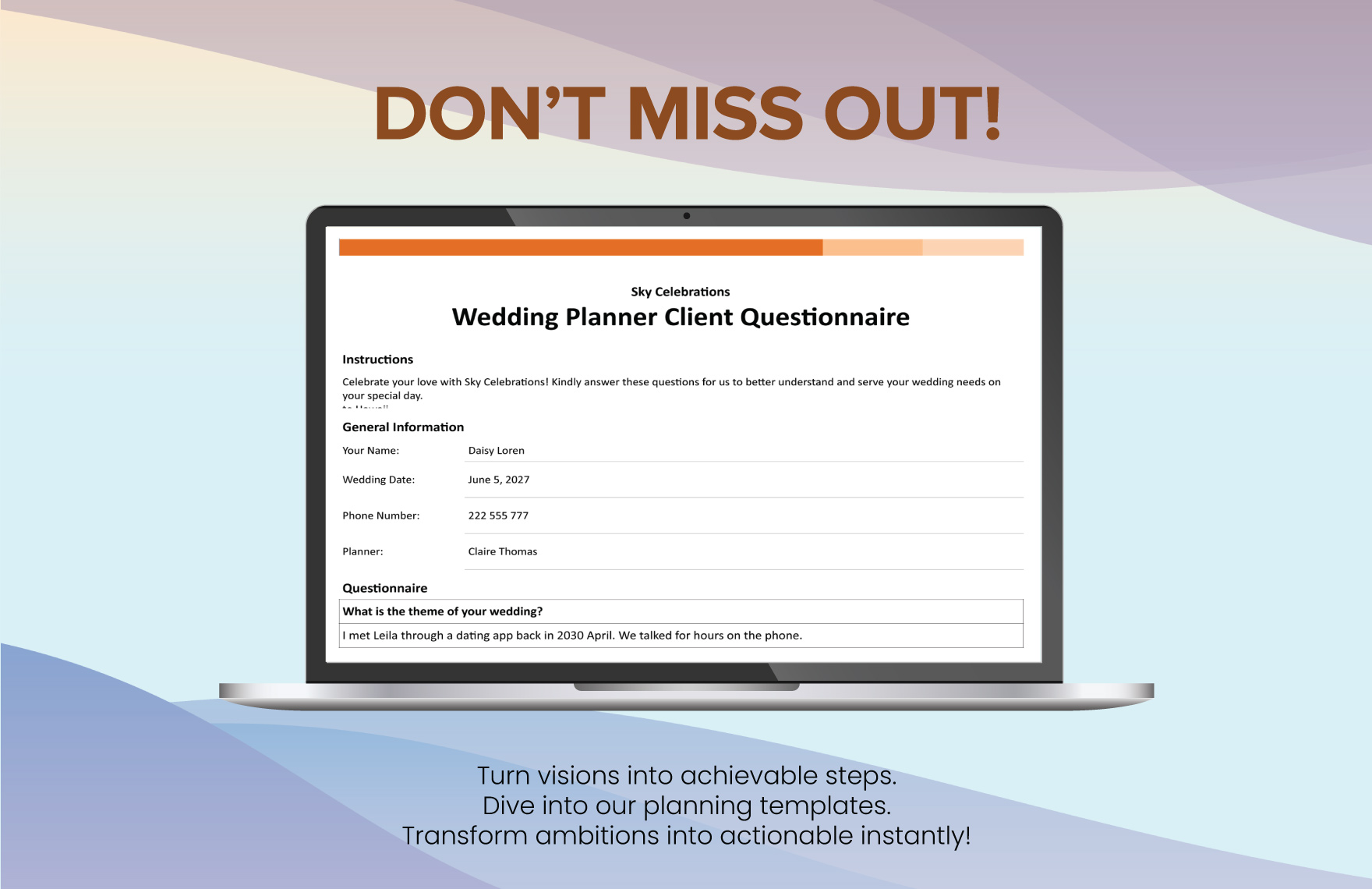 Wedding Planner Client Questionnaire