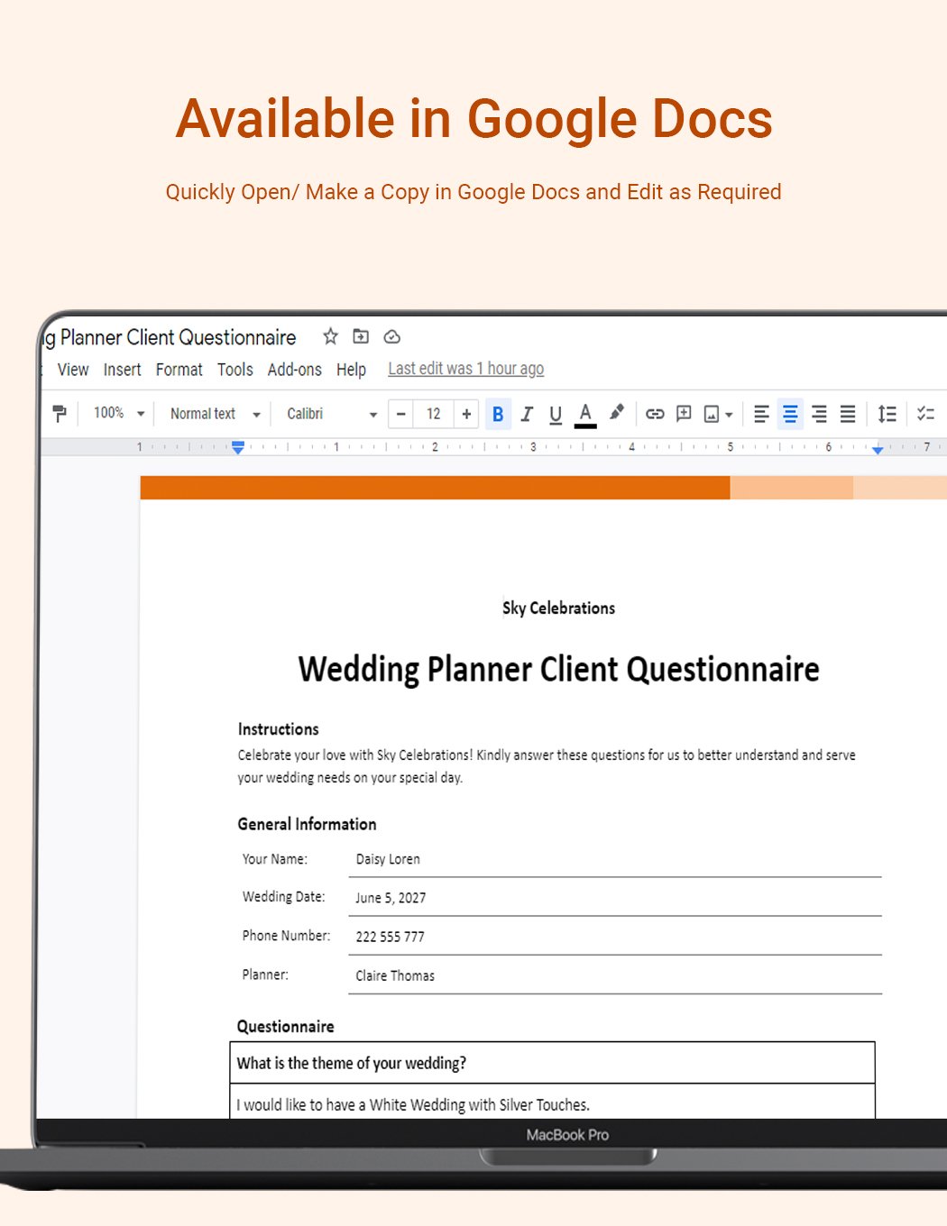 Wedding Planner Client Questionnaire