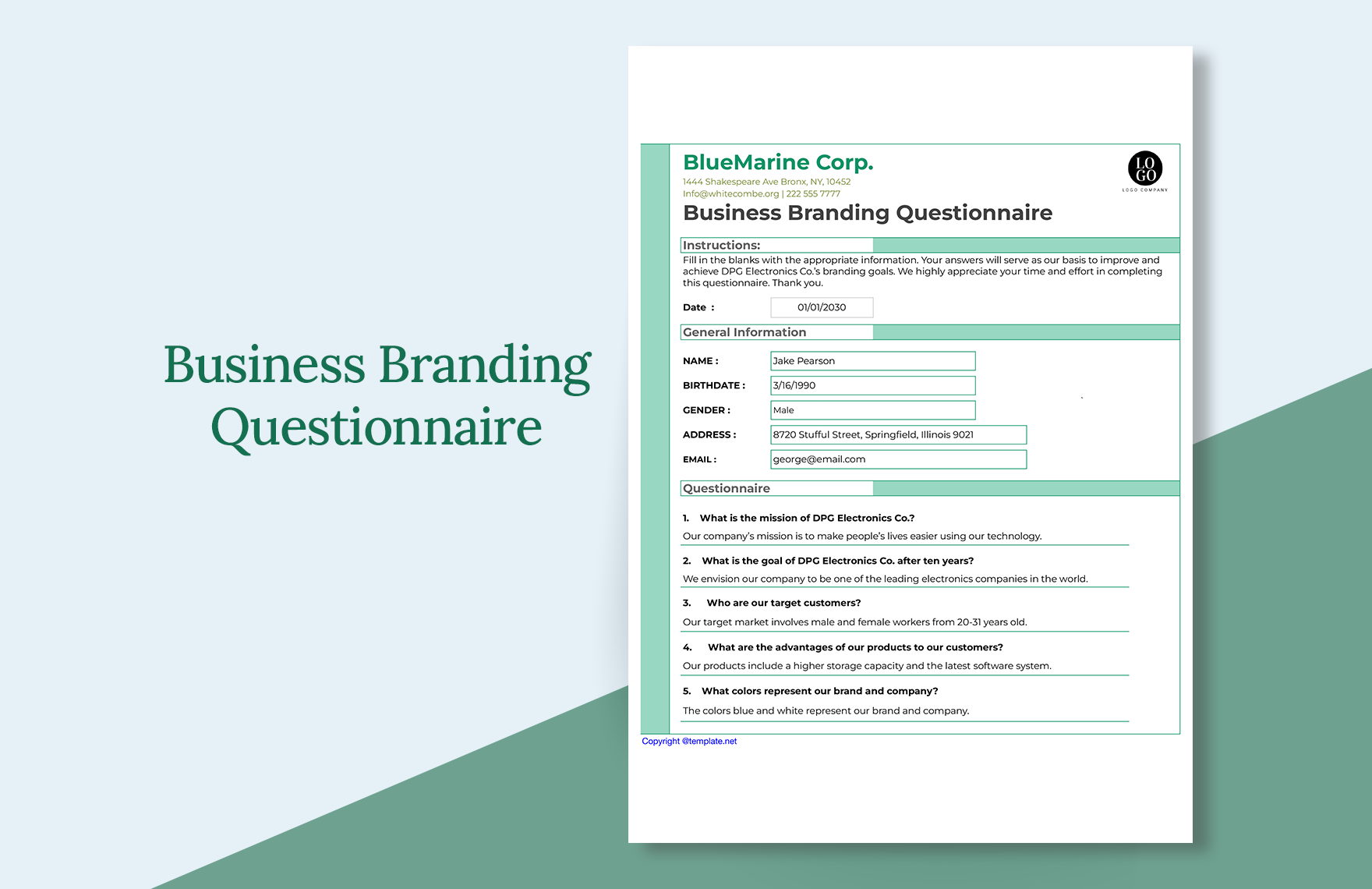 Business Branding Questionnaire Download In Word Google Docs Excel 