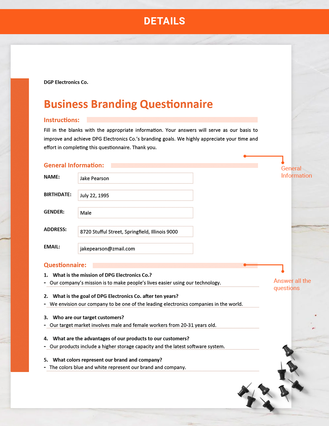 Business Branding Questionnaire Google Docs Google Sheets Excel 