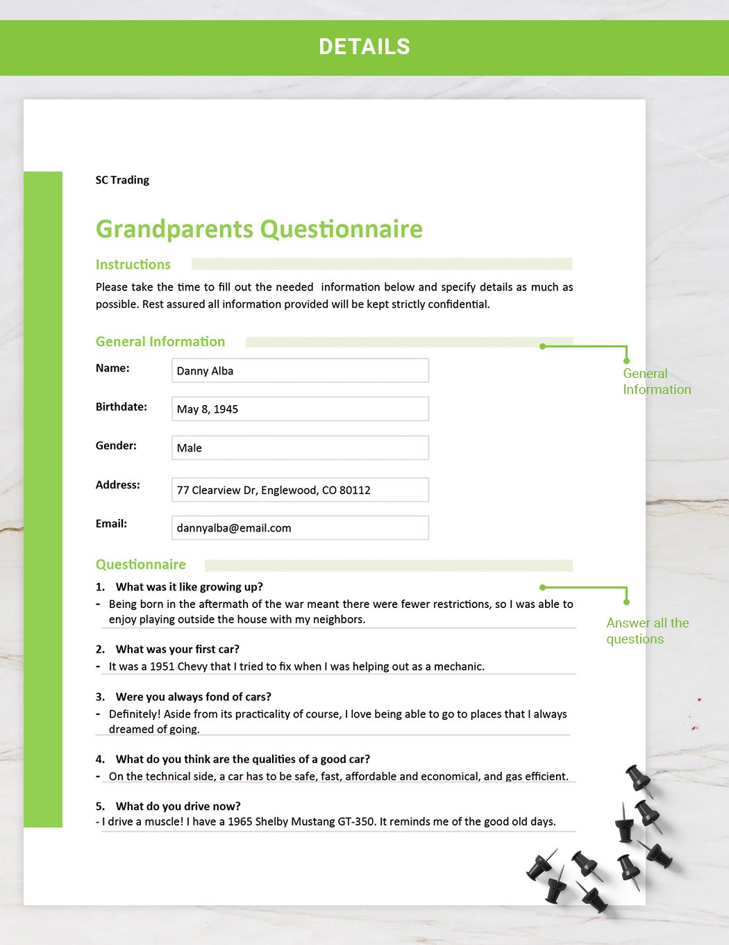 Grandparents Questionnaire