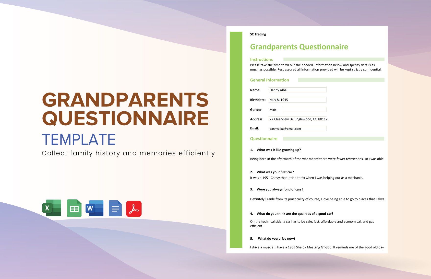 Grandparents Questionnaire Template in Word, Google Docs, Excel, PDF, Google Sheets