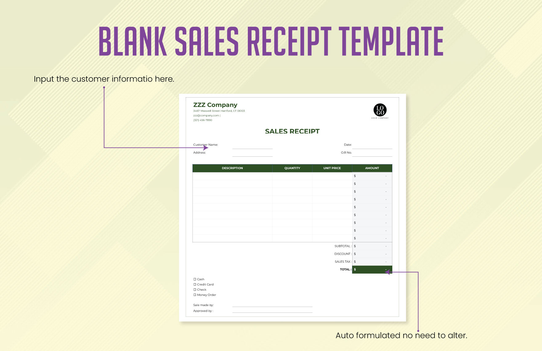 Blank Sales Receipt Template in GDocsLink, MS Word, Numbers, Pages, MS ...