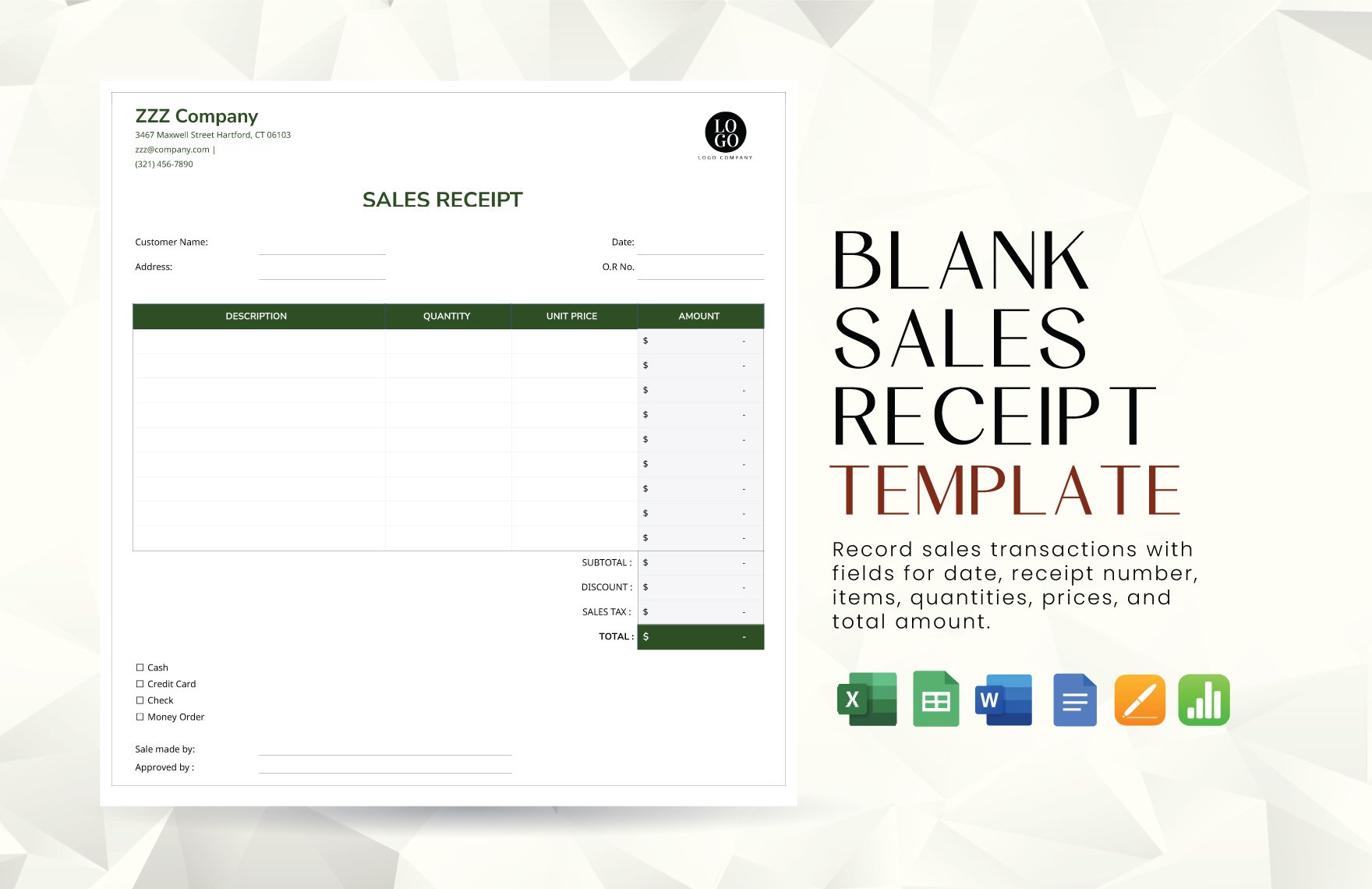 Free Blank Sales Receipt Template in Word, Google Docs, Excel, Google Sheets, Apple Pages, Apple Numbers