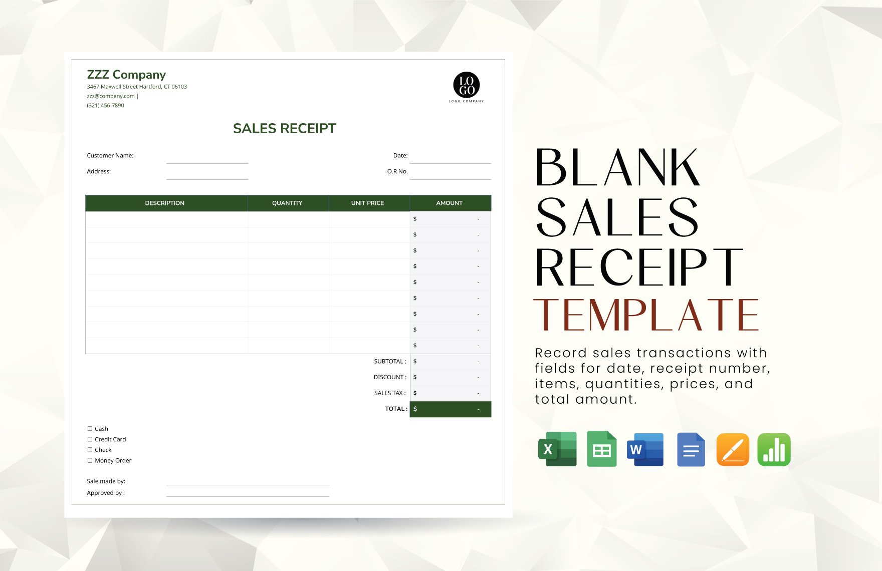 Blank Sales Receipt Template in Google Docs, Word, Apple Numbers, Apple Pages, Excel, Google Sheets - Download | Template.net