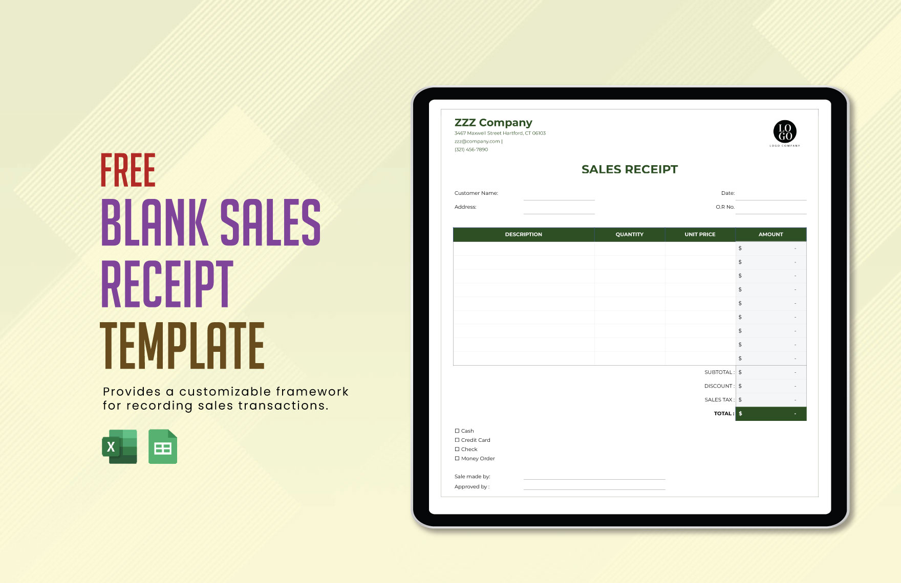 Free Blank Sales Receipt Template in Word, Google Docs, Excel, Google Sheets, Apple Pages, Apple Numbers