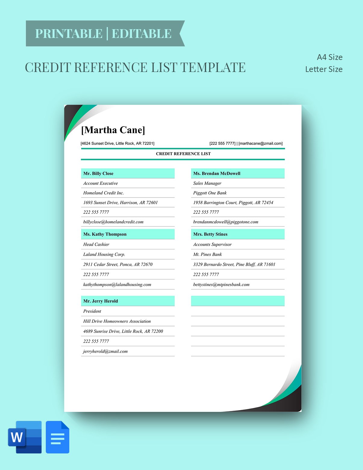 Credit Reference List Template