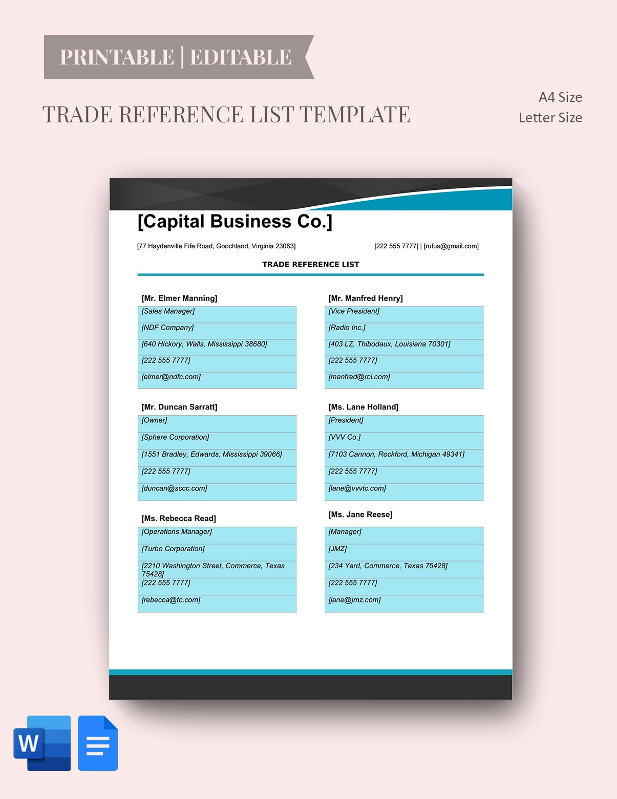 Trade Reference List Template