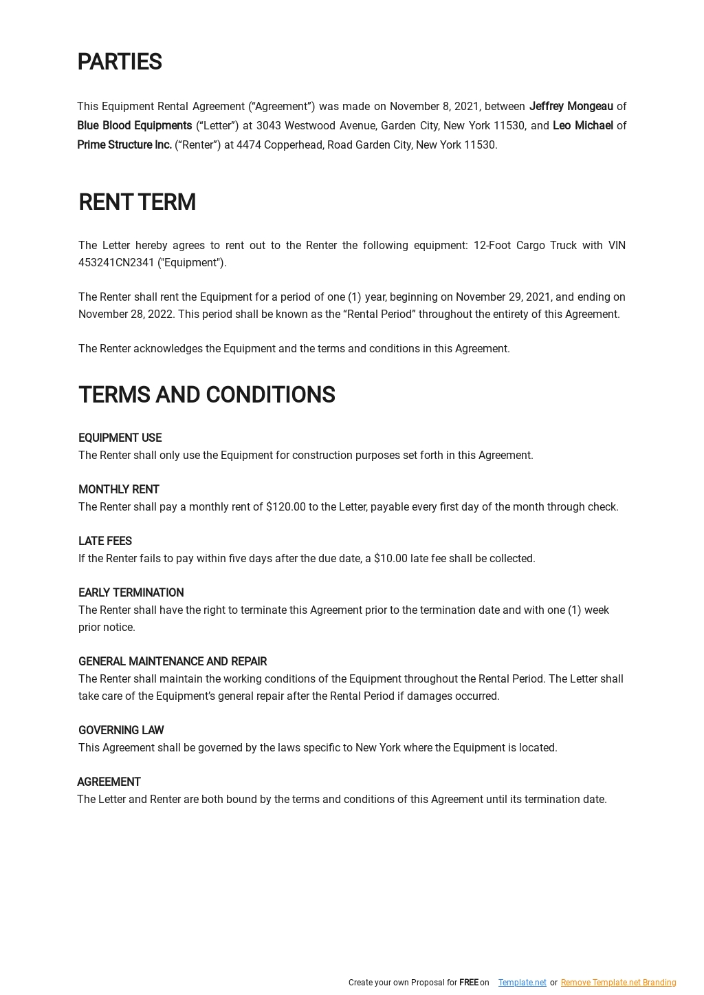 equipment rental agreement template free pdf word apple pages