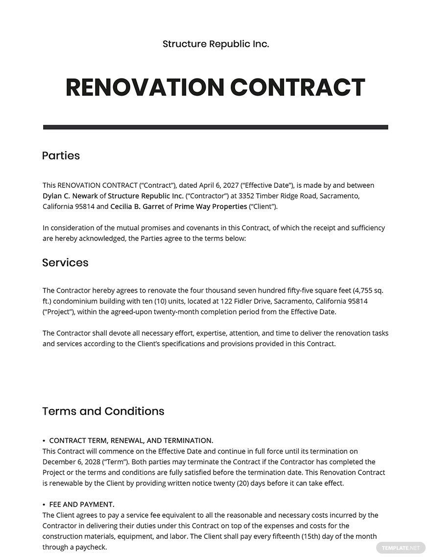 Renovation Contract Template