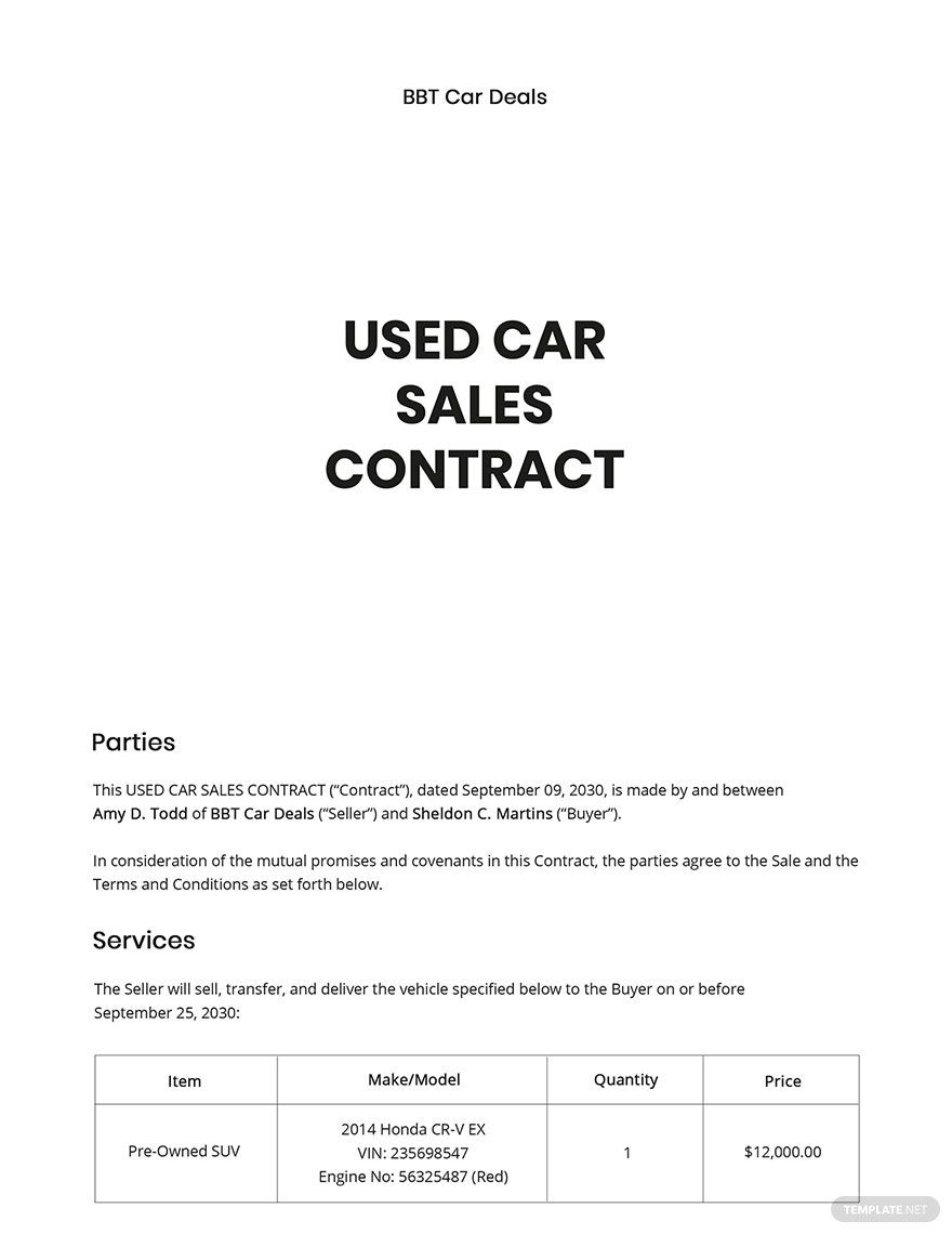 Used Car Sales Contract Template