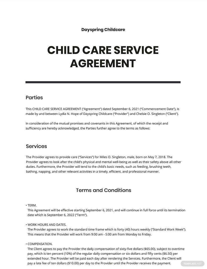 Child Care Service Agreement Template