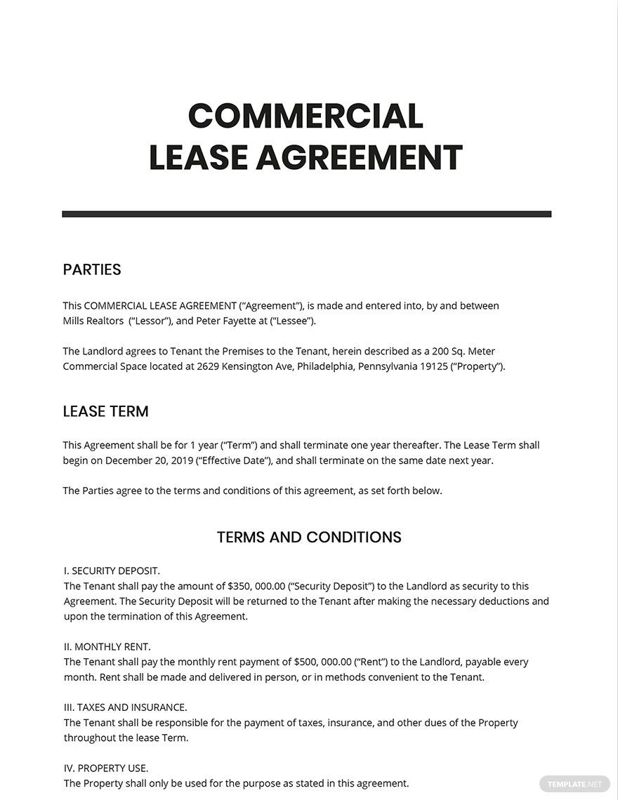 Simple Commercial Lease Agreement Template
