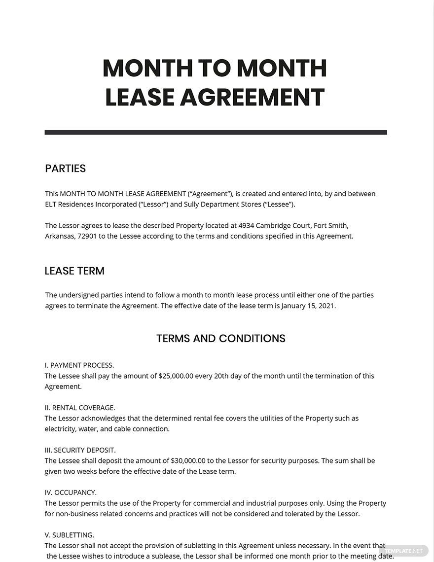 Month to Month Lease Agreement Template Google Docs Word Apple